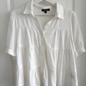 Tiered White Collared Ruffle Blouse